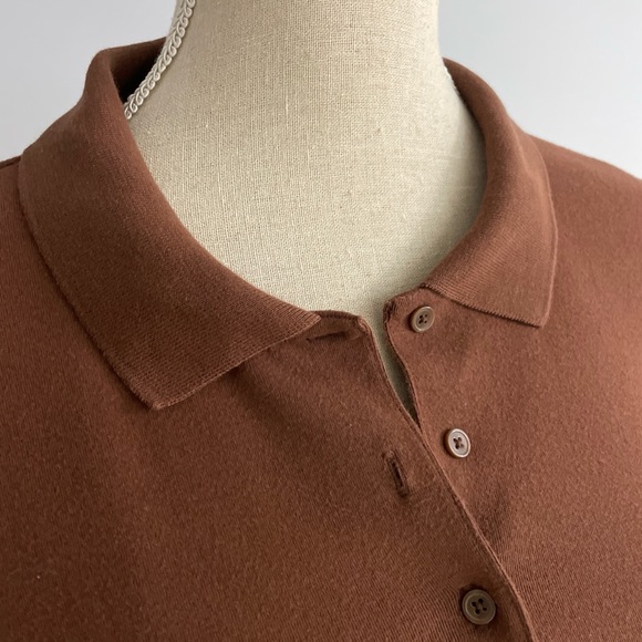 Aritzia Sunday Best Audio Top Cropped Polo Medium Cognac Brown Short Sleeve - Picture 11 of 13